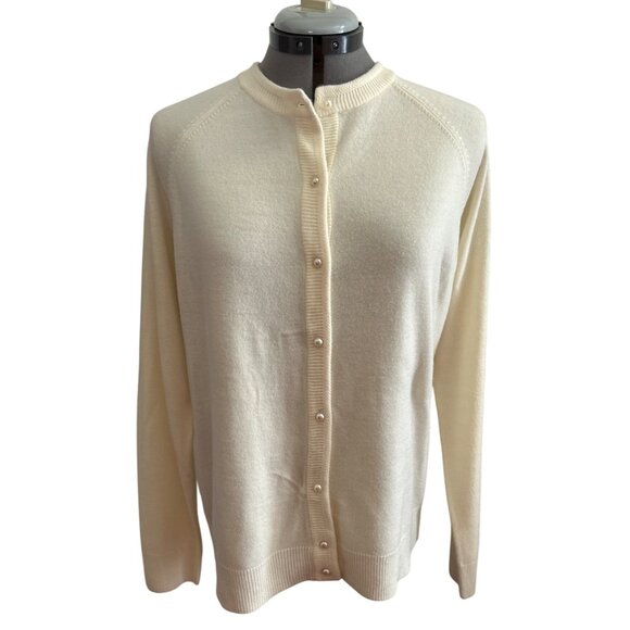 Sag Harbor Womens Cream Cardigan Medium 100% Acrylic Long Sleeve Button Front - Picture 1 of 7